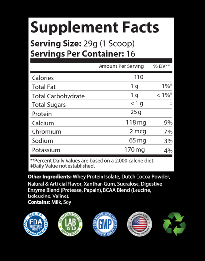 Whey Protein 100% Isolate 1lb. - Chocolate